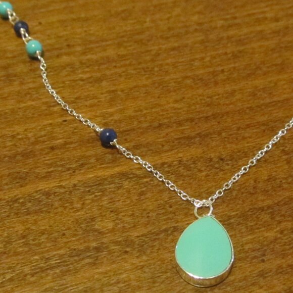 Turquiose and Blue Lapiz-Colored Sterling Silver Necklace - Picture 10 of 15
